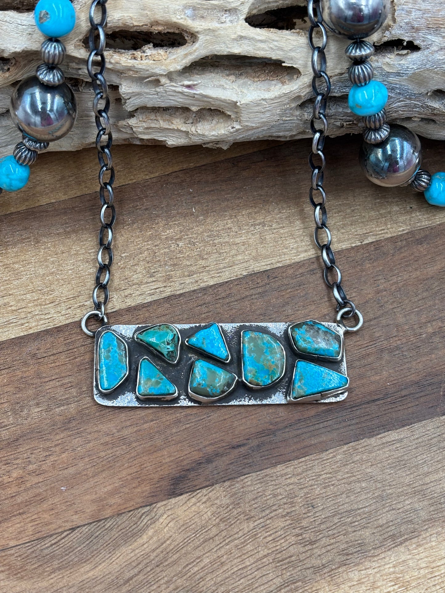 Kingman Turquoise Zuni Bar #1 Necklace by Jude Candeleria, Zuni