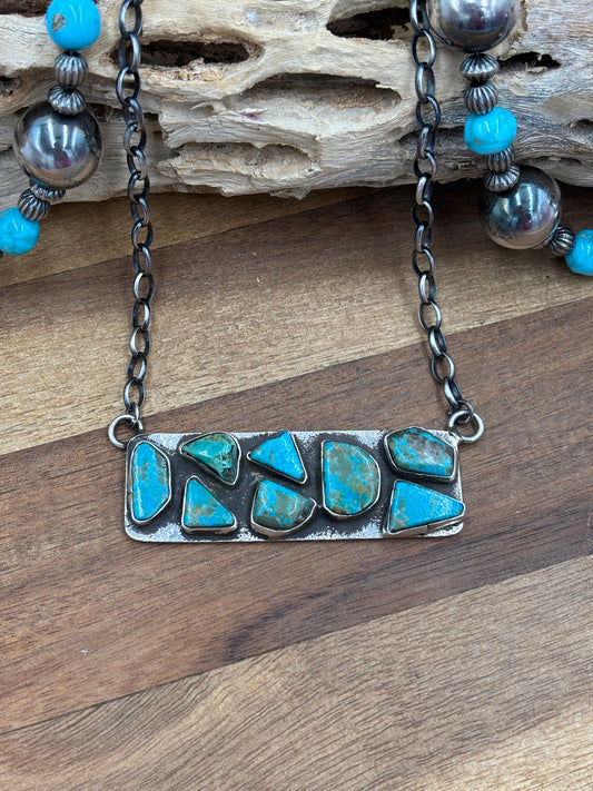 Kingman Turquoise Zuni Bar #1 Necklace by Jude Candeleria, Zuni