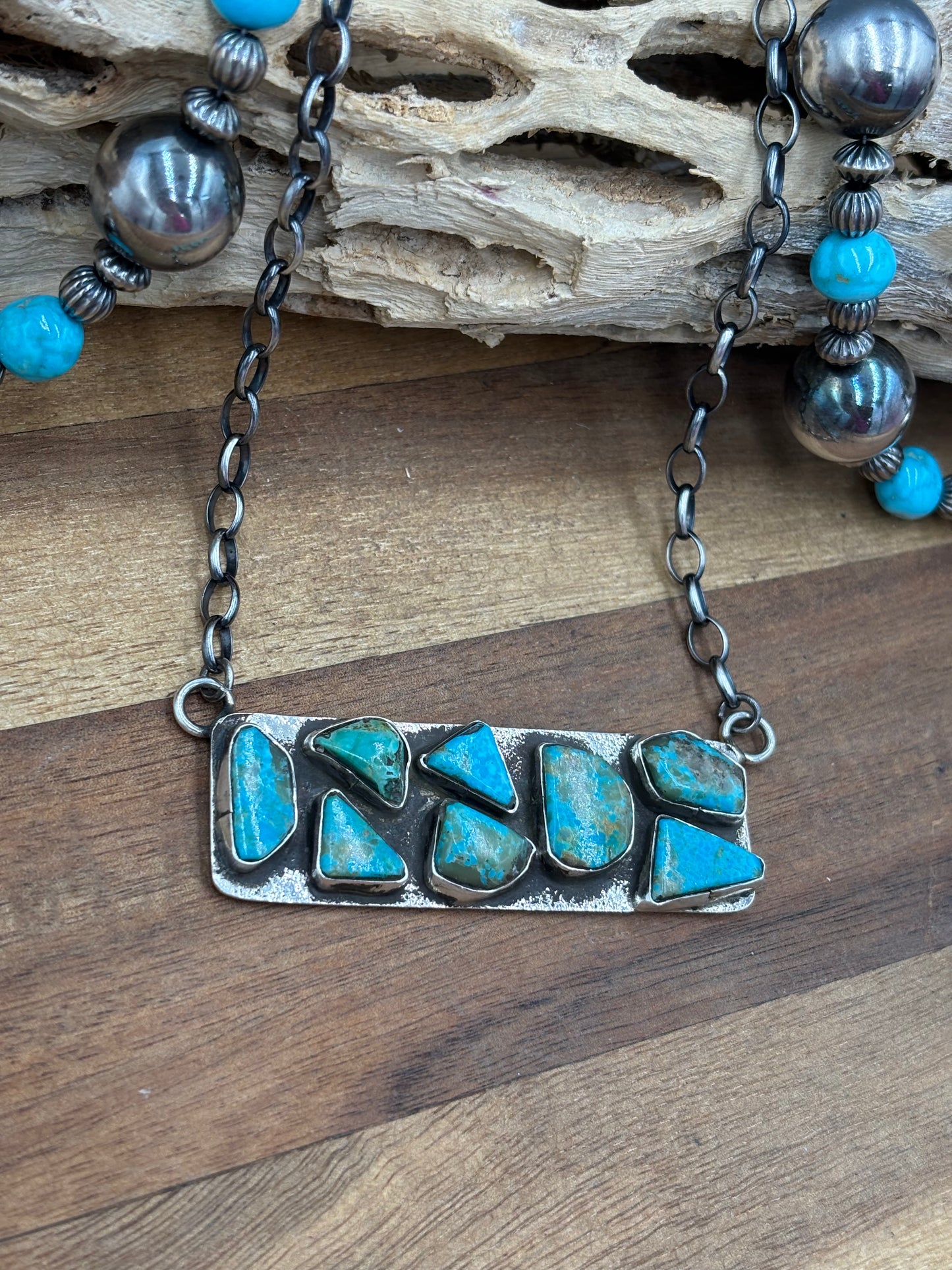 Kingman Turquoise Zuni Bar #1 Necklace by Jude Candeleria, Zuni