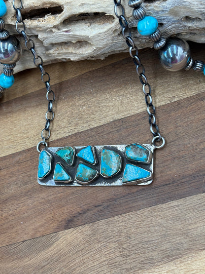 Kingman Turquoise Zuni Bar #1 Necklace by Jude Candeleria, Zuni