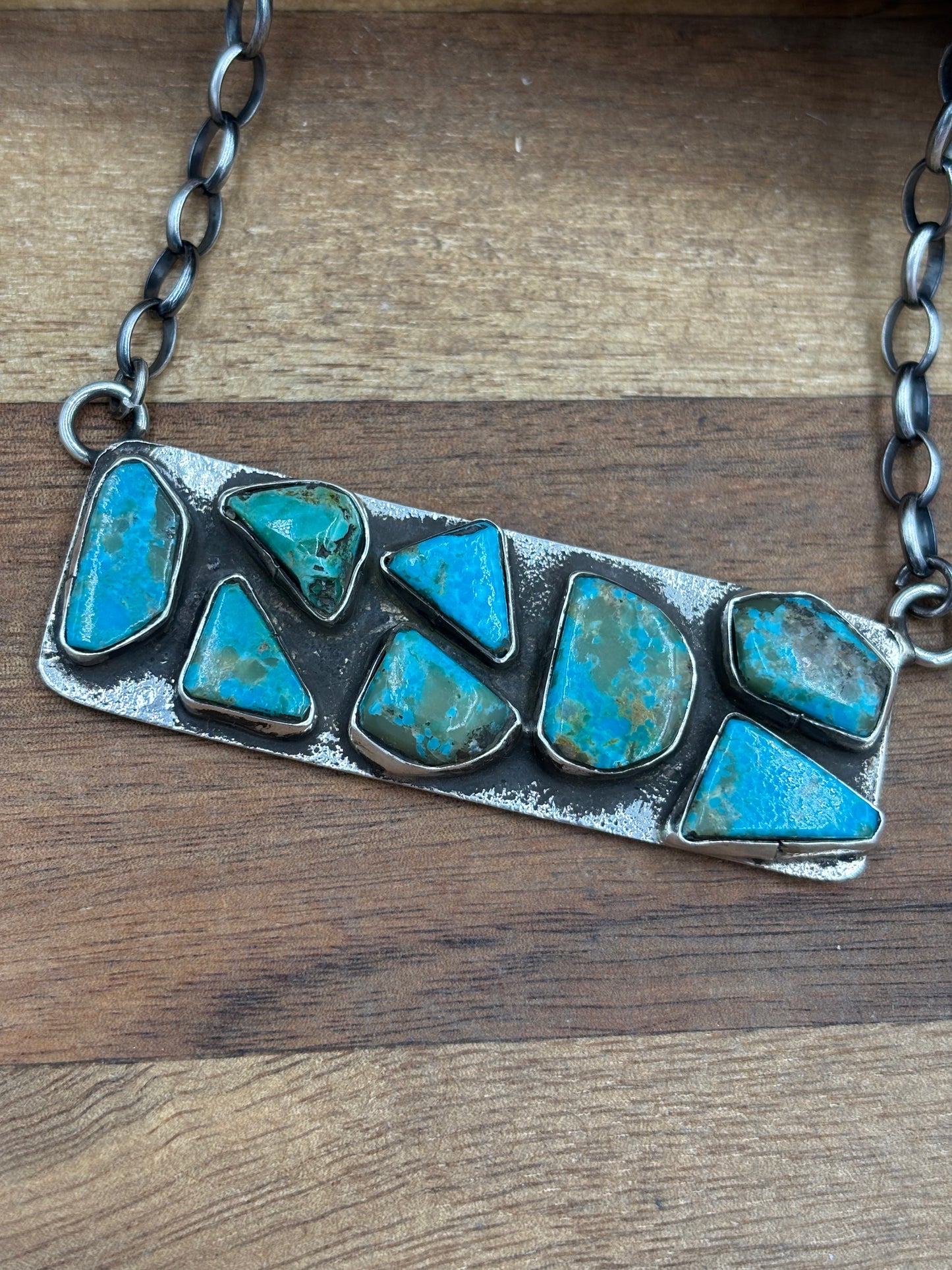 Kingman Turquoise Zuni Bar #1 Necklace by Jude Candeleria, Zuni