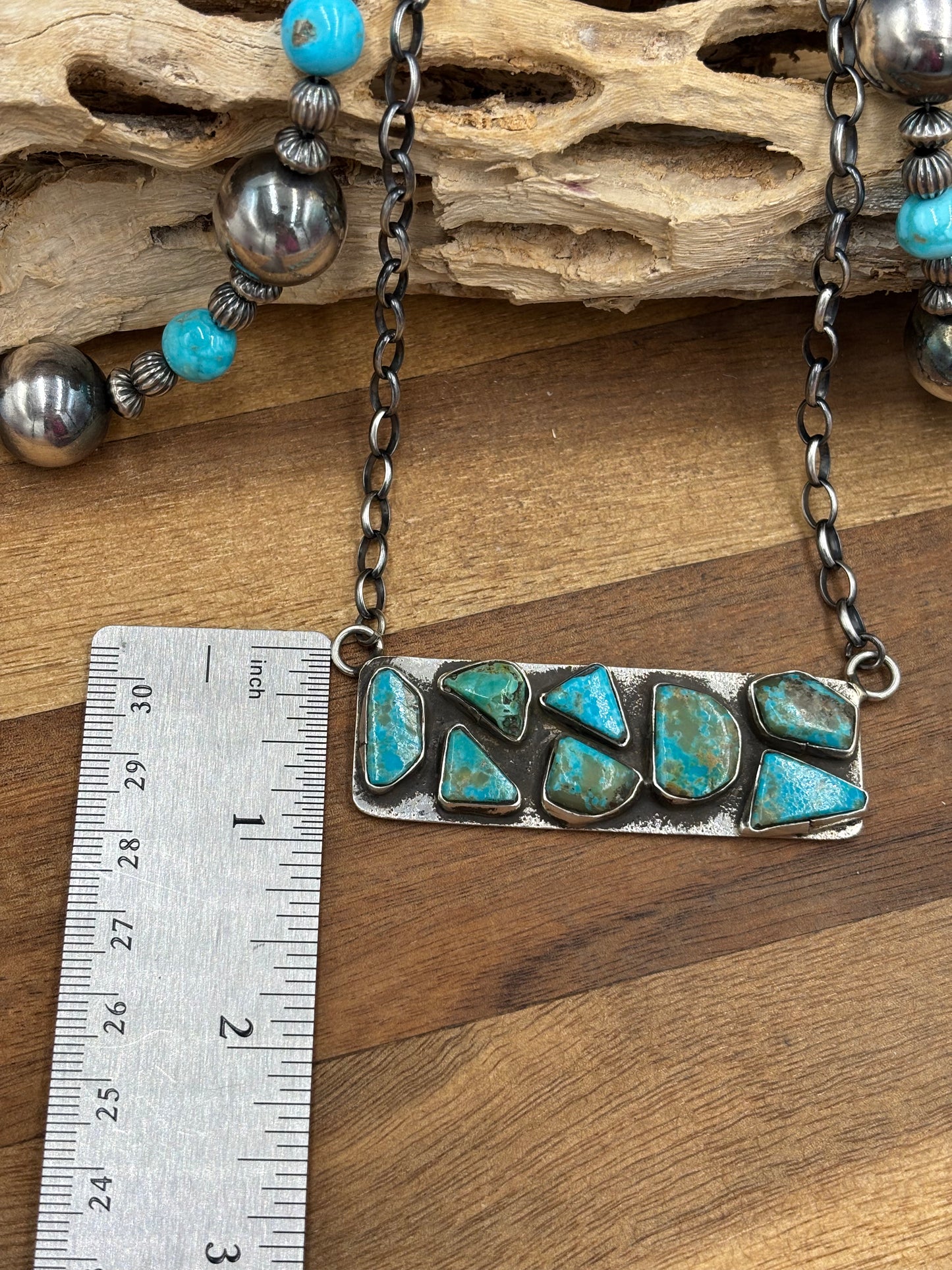 Kingman Turquoise Zuni Bar #1 Necklace by Jude Candeleria, Zuni