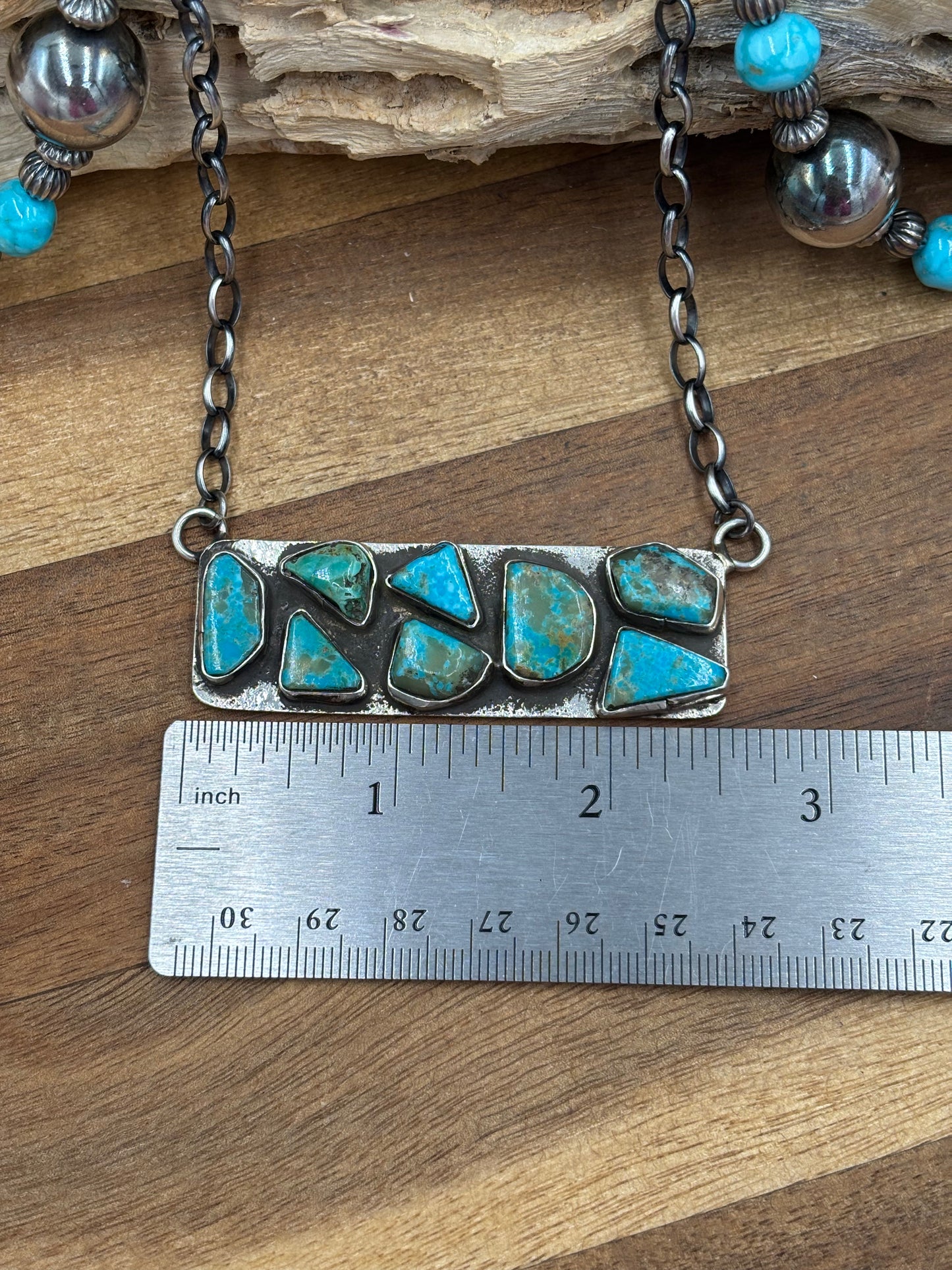 Kingman Turquoise Zuni Bar #1 Necklace by Jude Candeleria, Zuni