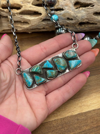Kingman Turquoise Zuni Bar #1 Necklace by Jude Candeleria, Zuni