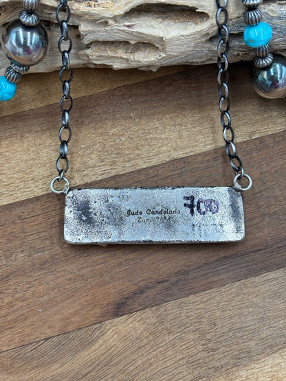 Kingman Turquoise Zuni Bar #1 Necklace by Jude Candeleria, Zuni