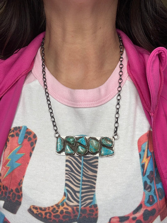 Kingman Turquoise Zuni Bar #1 Necklace by Jude Candeleria, Zuni