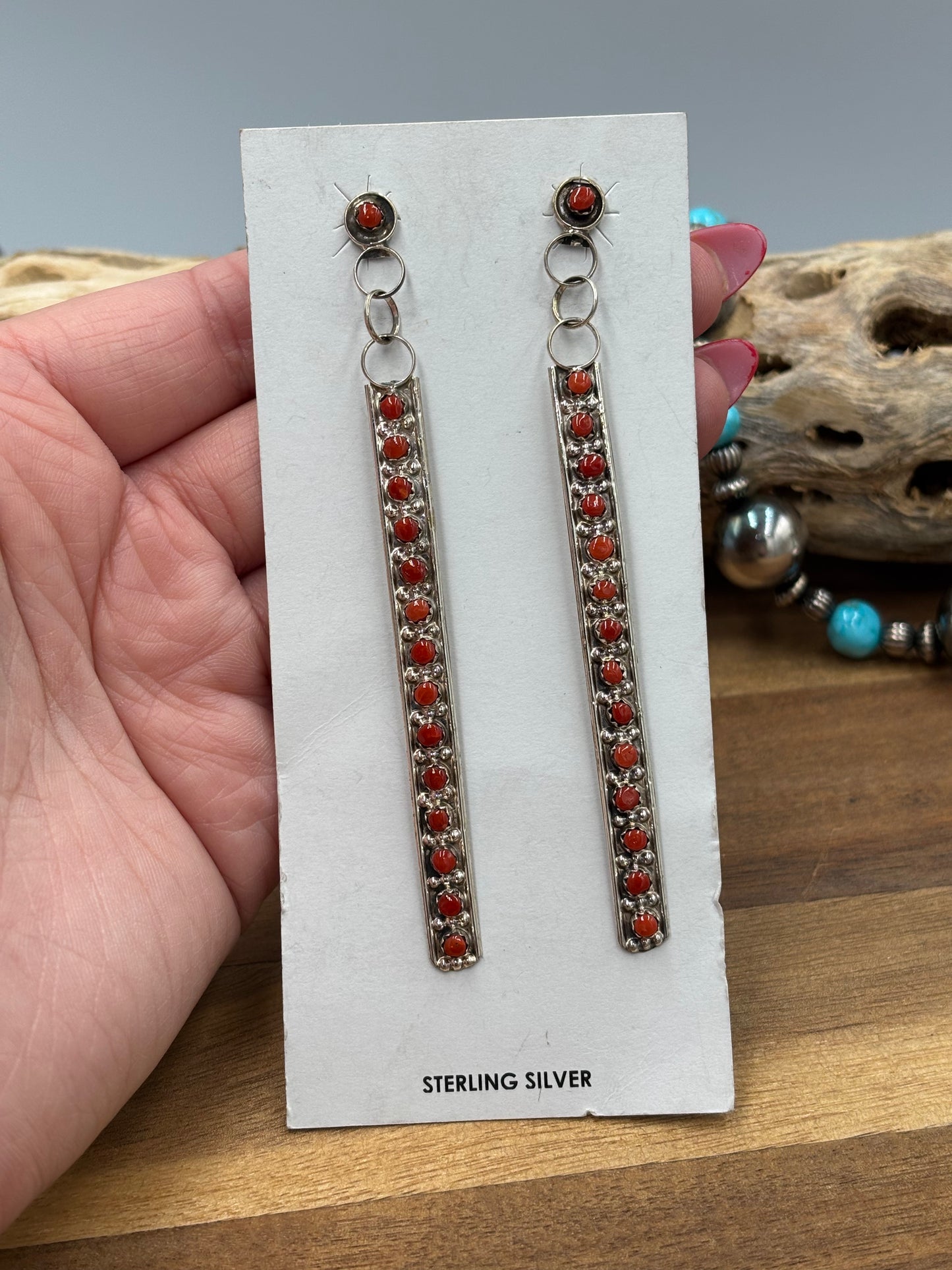 Coral Earrings by Joann Cheama, Zuni