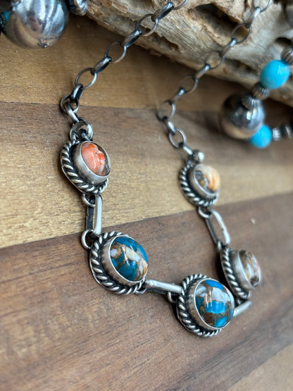 Spiny Turquoise Choker #1 Necklace by Augustine Largo, Navajo