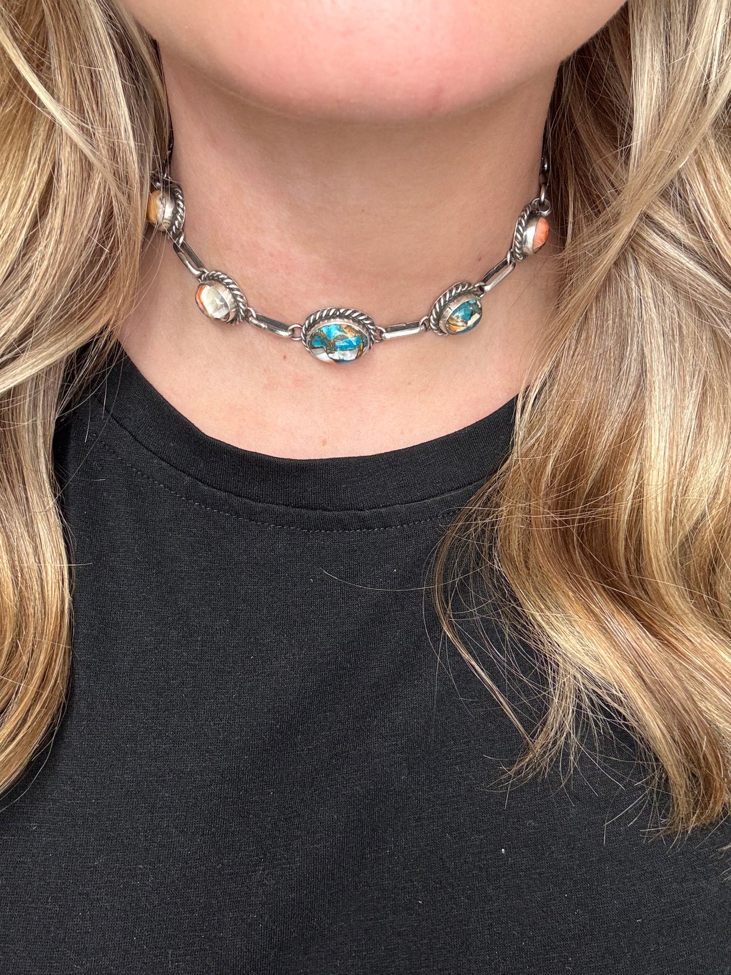 Spiny Turquoise Choker #1 Necklace by Augustine Largo, Navajo