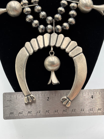 Giant Squash Blossom Necklace & Earring Set by Emer Thompson, Navajo