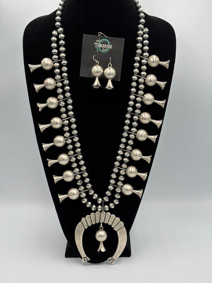 Giant Squash Blossom Necklace & Earring Set by Emer Thompson, Navajo