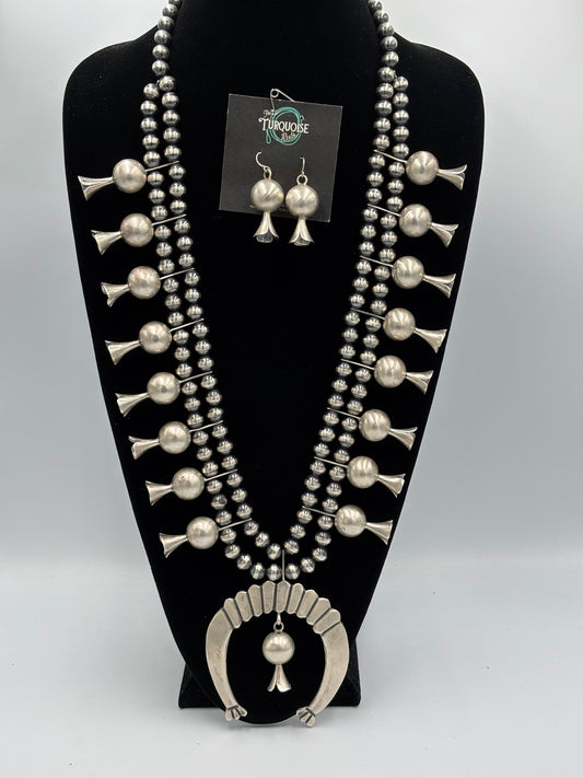 Giant Squash Blossom Necklace & Earring Set by Emer Thompson, Navajo