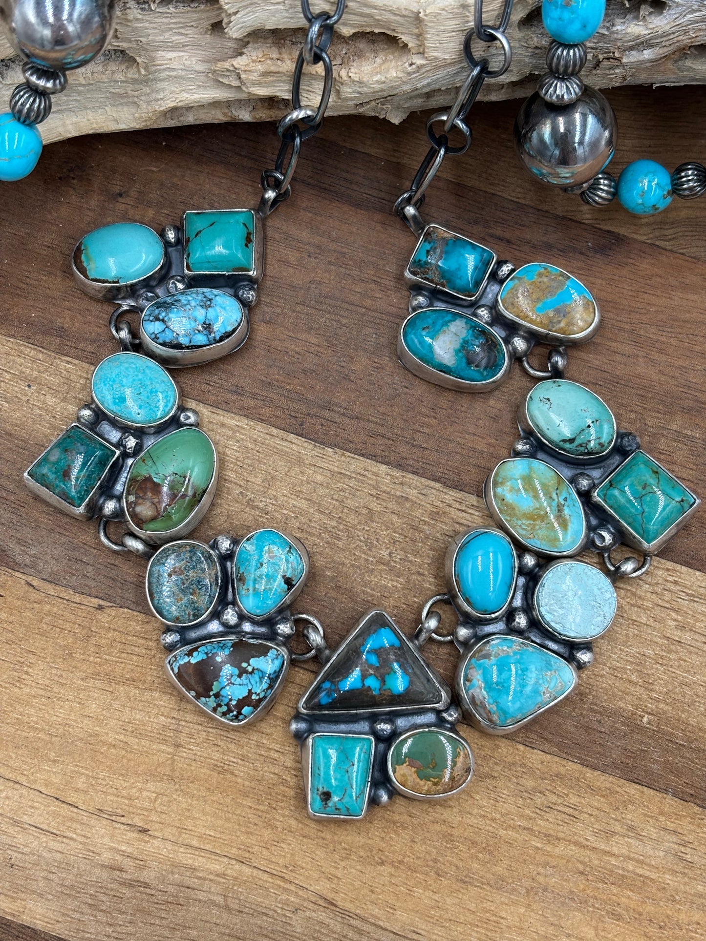 Mixed Mine Turquoise Cluster Necklace & Earrings Set by Sheila, Navajo