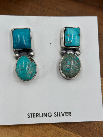 Mixed Mine Turquoise Cluster Necklace & Earrings Set by Sheila, Navajo