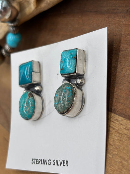 Mixed Mine Turquoise Cluster Necklace & Earrings Set by Sheila, Navajo