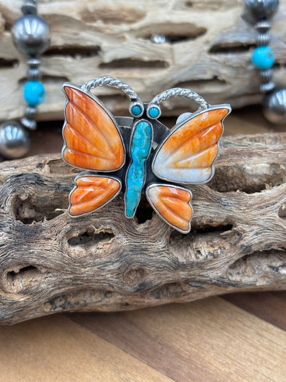 Orange Spiny Adjustable Butterfly Ring by Federico Jimenez