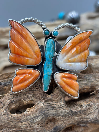 Orange Spiny Adjustable Butterfly Ring by Federico Jimenez