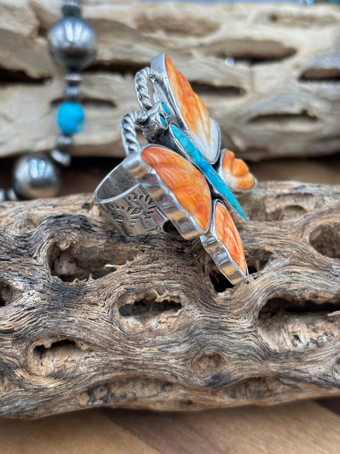 Orange Spiny Adjustable Butterfly Ring by Federico Jimenez