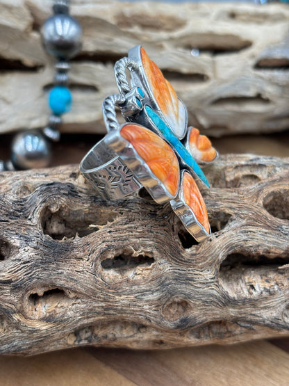 Orange Spiny Adjustable Butterfly Ring by Federico Jimenez
