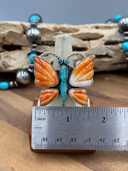 Orange Spiny Adjustable Butterfly Ring by Federico Jimenez