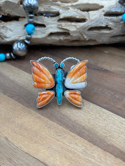 Orange Spiny Adjustable Butterfly Ring by Federico Jimenez