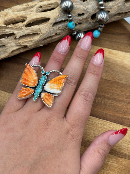 Orange Spiny Adjustable Butterfly Ring by Federico Jimenez