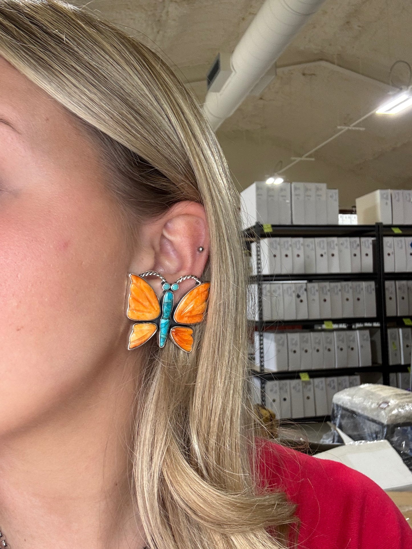 Orange Spiny Butterfly Earrings #6658-2 by Federico Jimenez