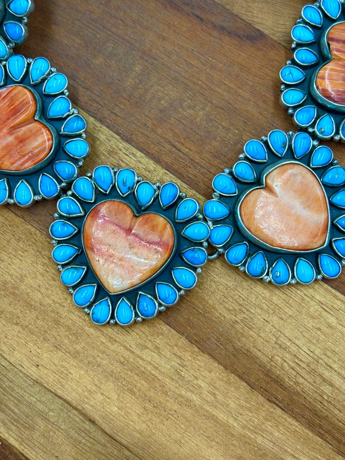 Orange Spiny & Turquoise Heart Necklace by Federico Jimenez