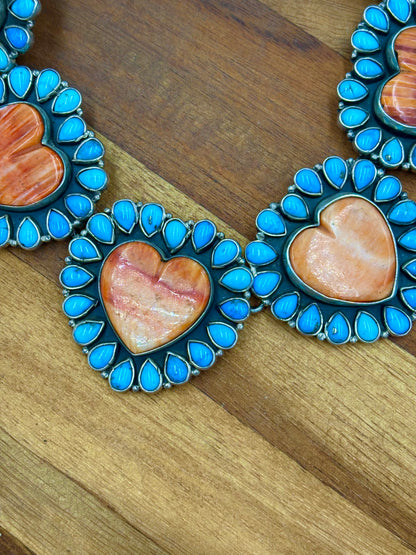 Orange Spiny & Turquoise Heart Necklace by Federico Jimenez