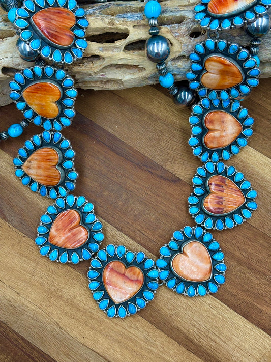 Orange Spiny & Turquoise Heart Necklace by Federico Jimenez