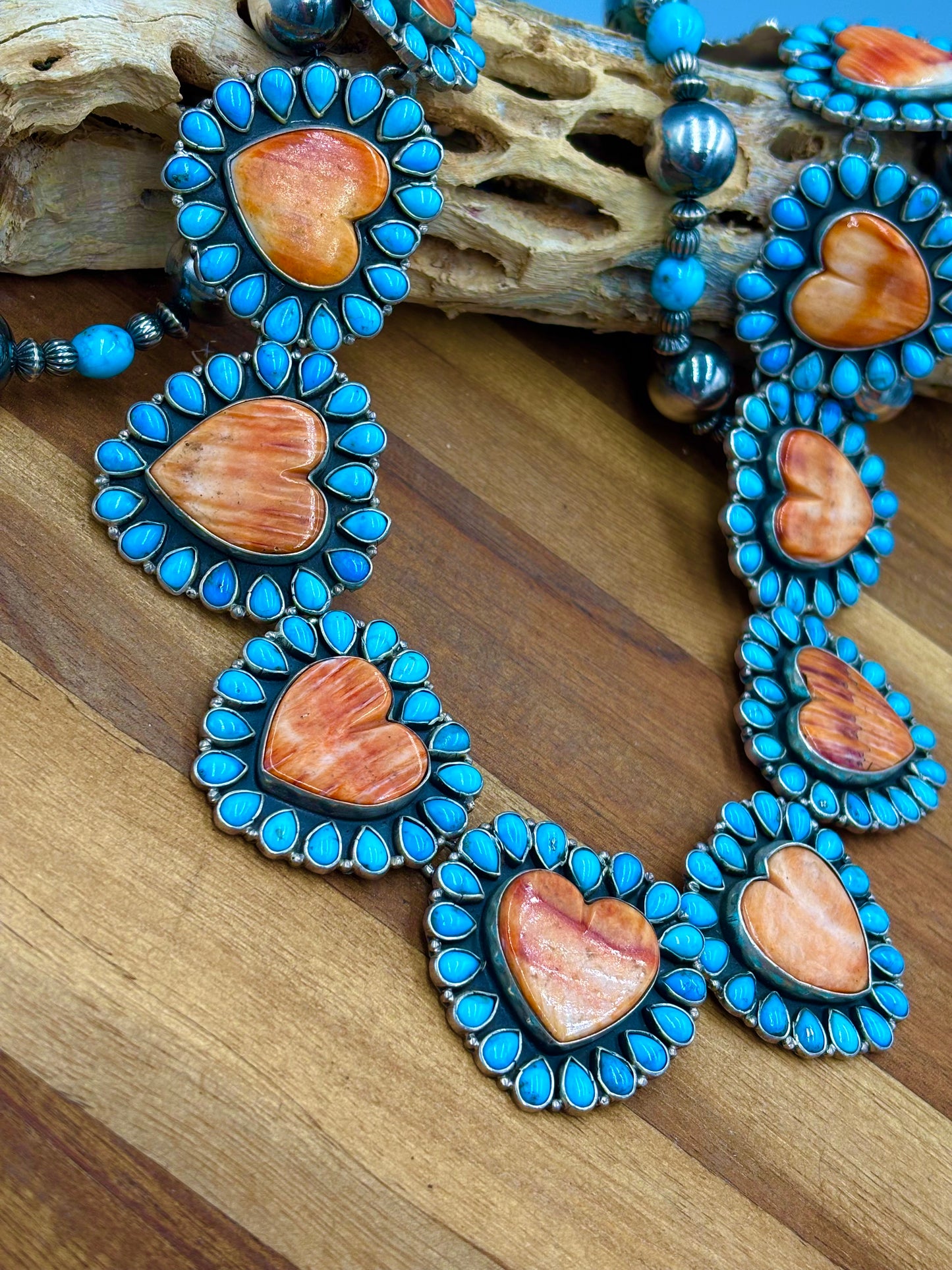 Orange Spiny & Turquoise Heart Necklace by Federico Jimenez
