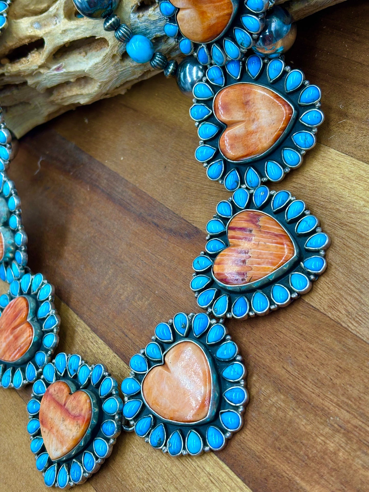 Orange Spiny & Turquoise Heart Necklace by Federico Jimenez