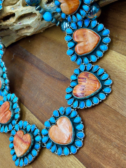Orange Spiny & Turquoise Heart Necklace by Federico Jimenez