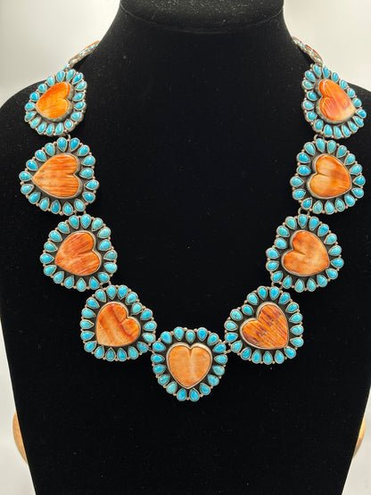 Orange Spiny & Turquoise Heart Necklace by Federico Jimenez