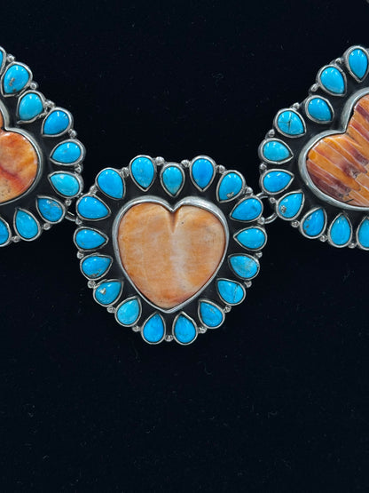 Orange Spiny & Turquoise Heart Necklace by Federico Jimenez