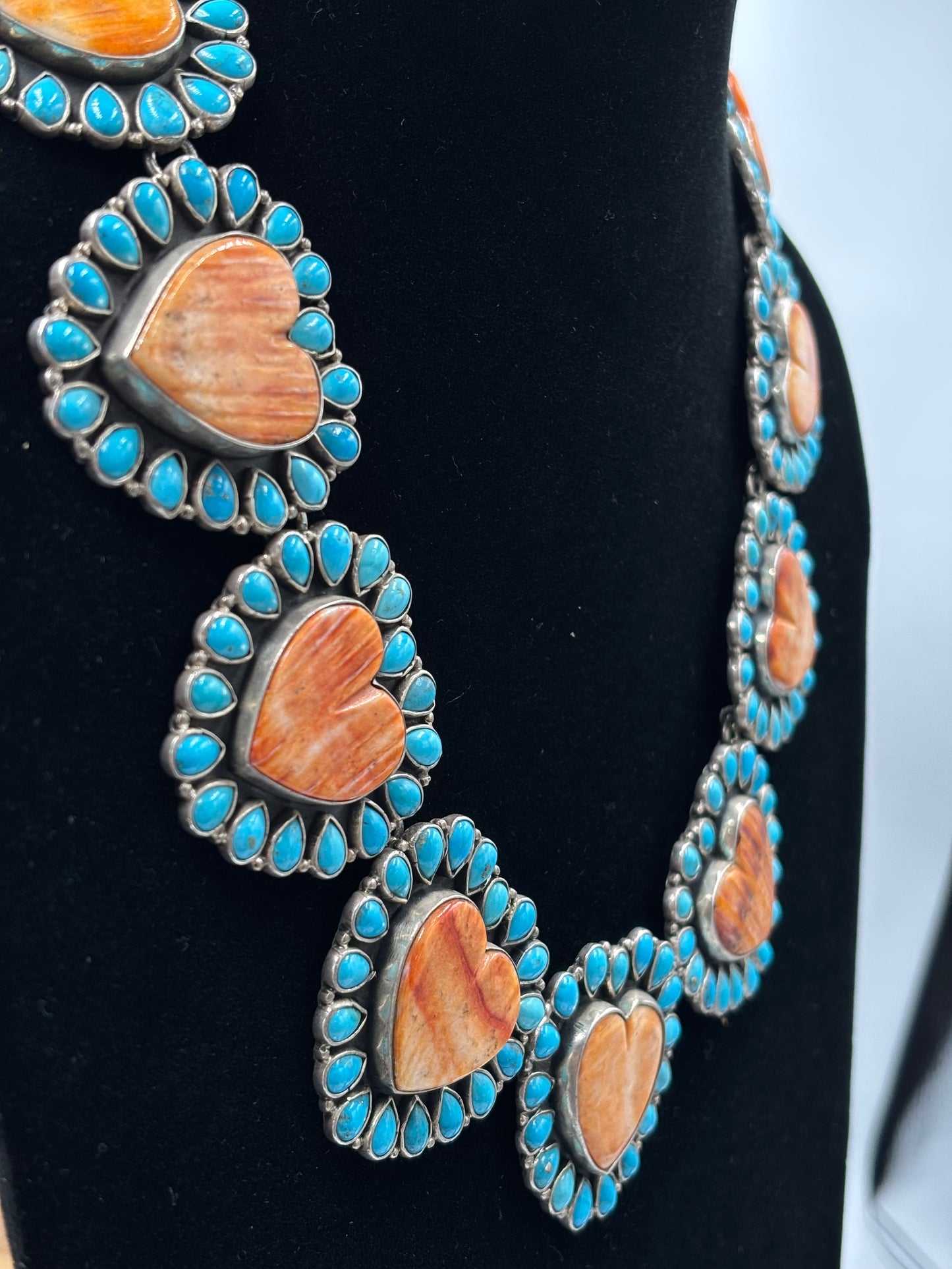 Orange Spiny & Turquoise Heart Necklace by Federico Jimenez