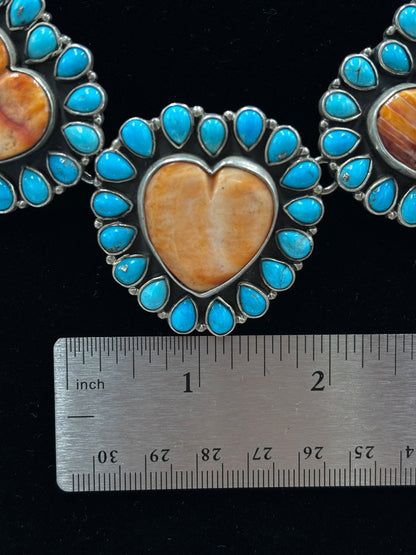 Orange Spiny & Turquoise Heart Necklace by Federico Jimenez