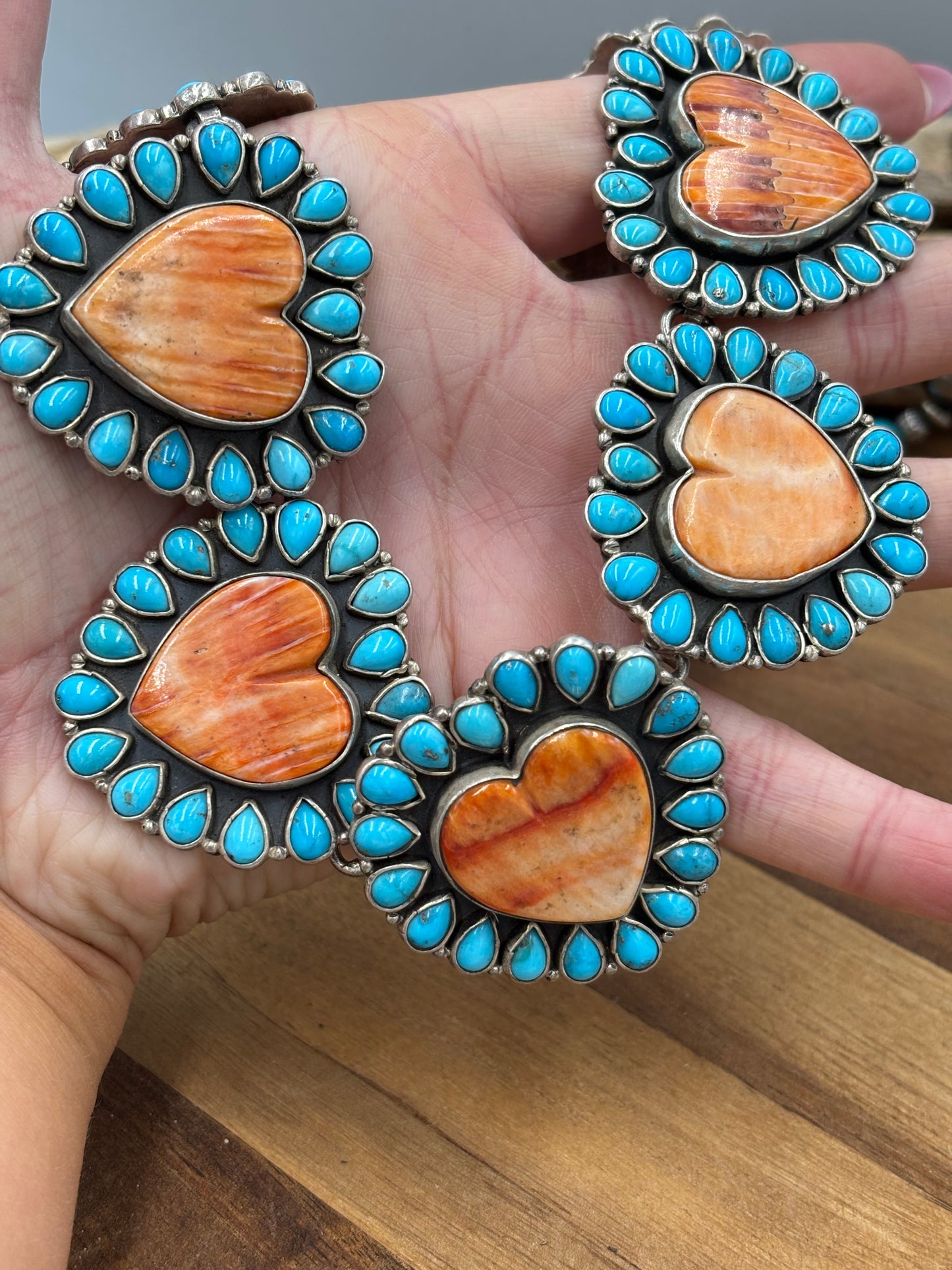 Orange Spiny & Turquoise Heart Necklace by Federico Jimenez