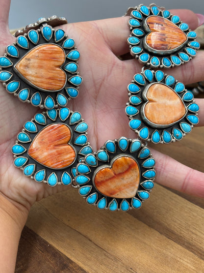 Orange Spiny & Turquoise Heart Necklace by Federico Jimenez