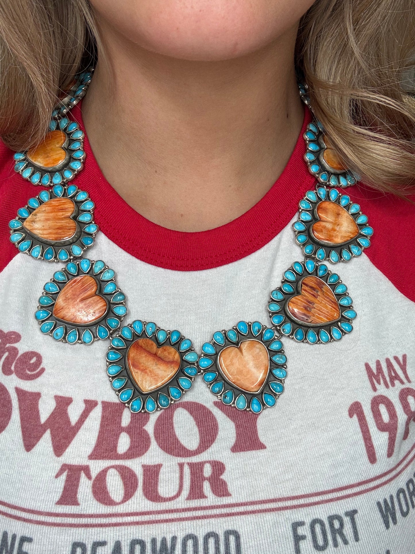 Orange Spiny & Turquoise Heart Necklace by Federico Jimenez