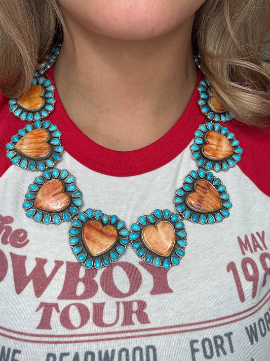 Orange Spiny & Turquoise Heart Necklace by Federico Jimenez