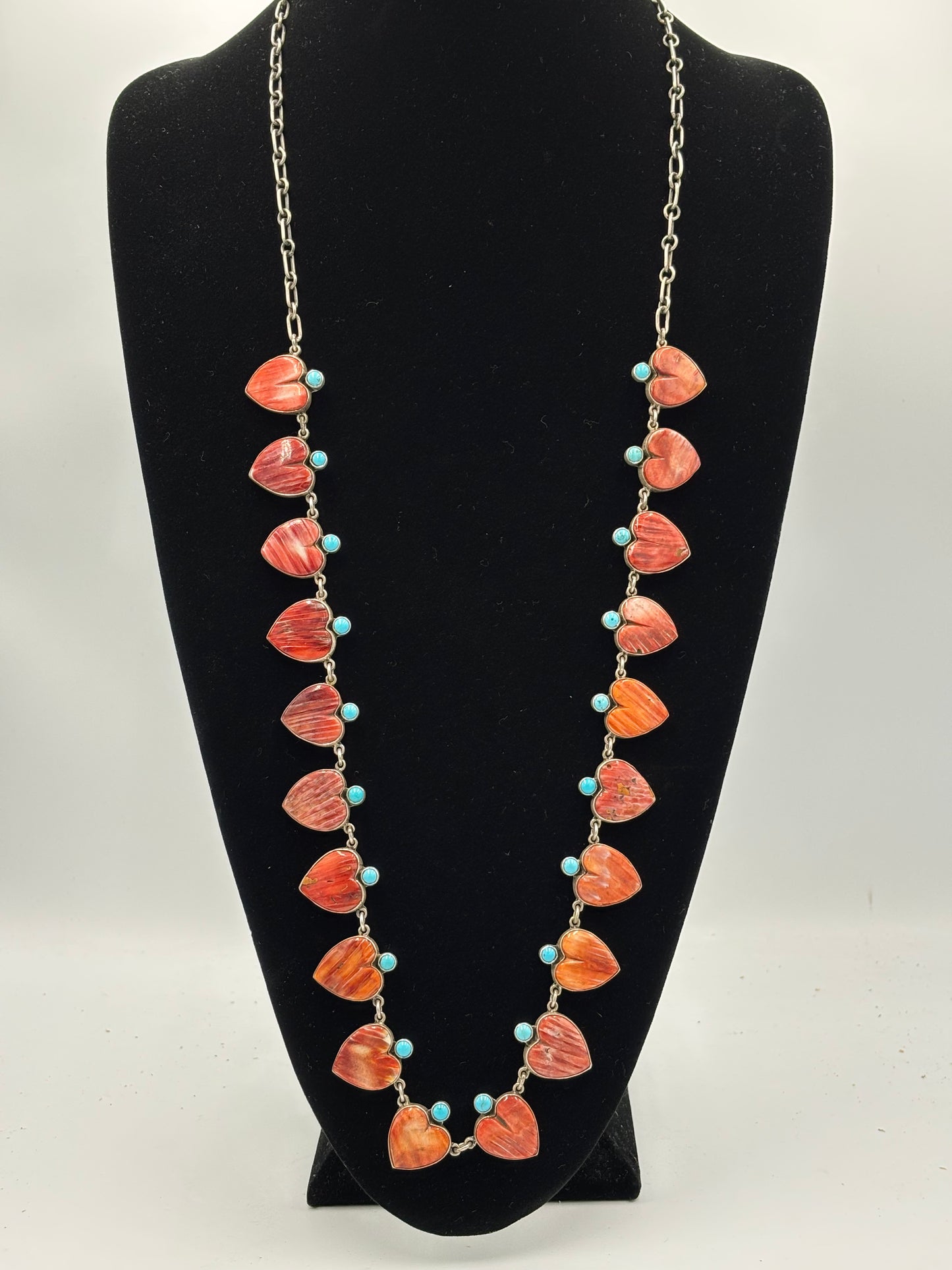 Red & Orange Spiny & Turquoise Heart Necklace by Federico Jimenez