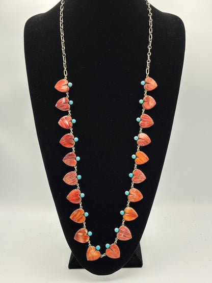 Red & Orange Spiny & Turquoise Heart Necklace by Federico Jimenez