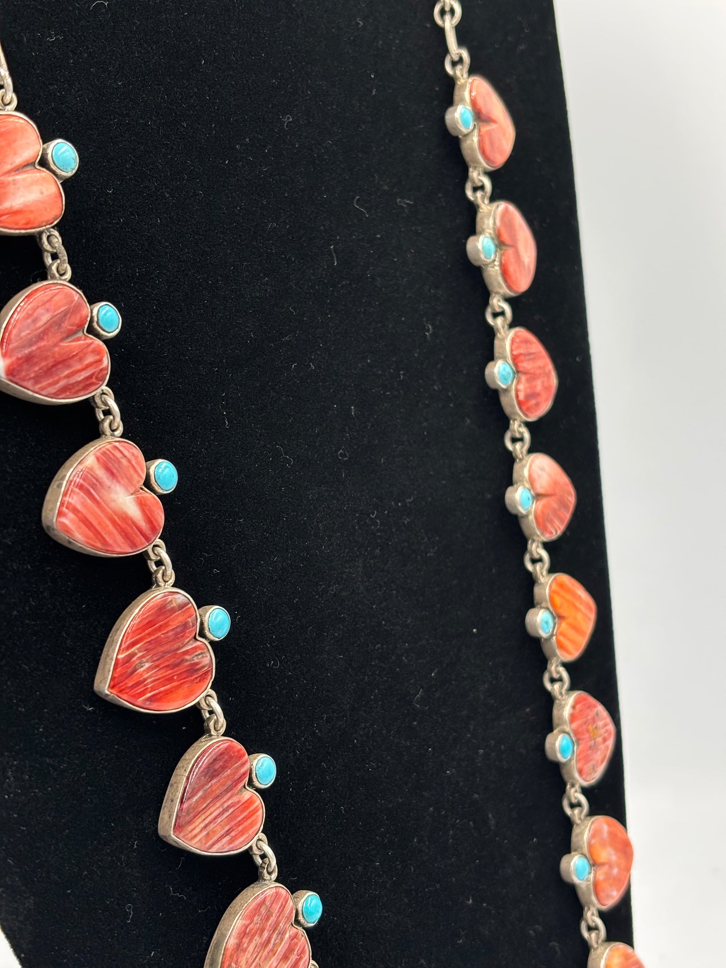 Red & Orange Spiny & Turquoise Heart Necklace by Federico Jimenez