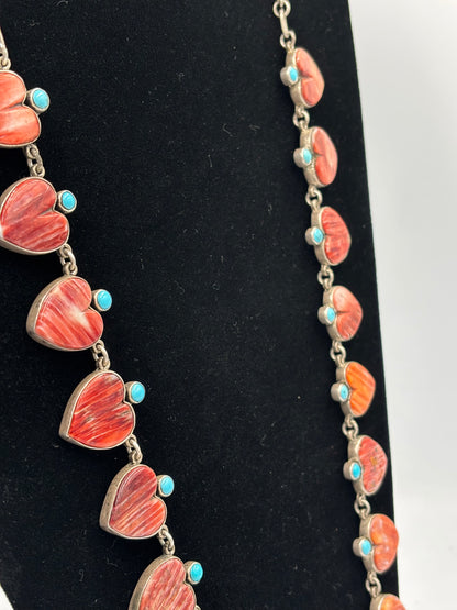 Red & Orange Spiny & Turquoise Heart Necklace by Federico Jimenez