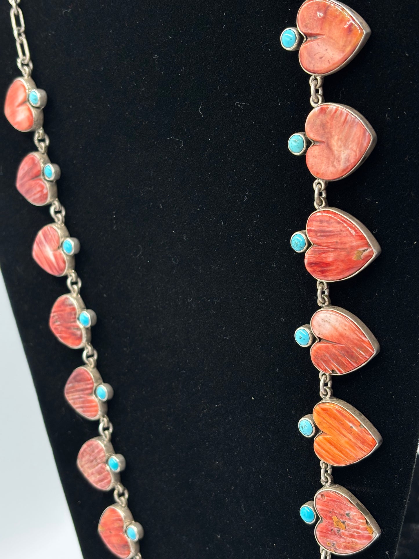 Red & Orange Spiny & Turquoise Heart Necklace by Federico Jimenez