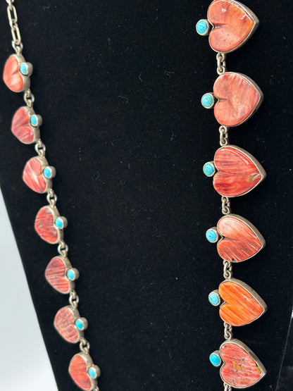 Red & Orange Spiny & Turquoise Heart Necklace by Federico Jimenez