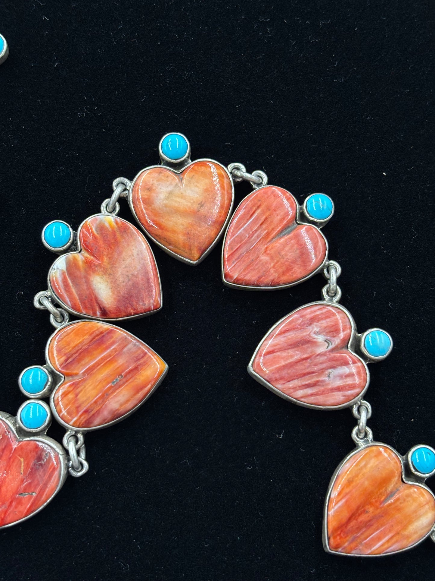 Red & Orange Spiny & Turquoise Heart Necklace by Federico Jimenez