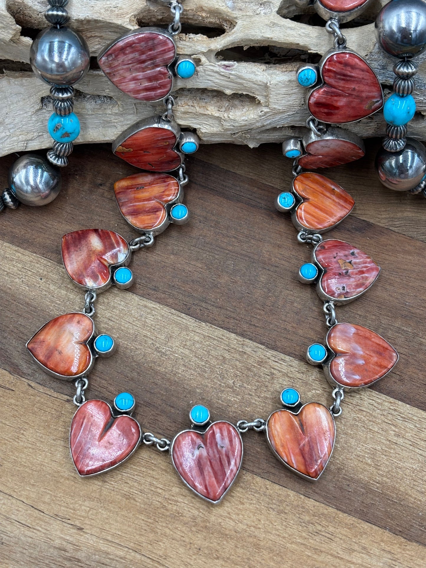 Red & Orange Spiny & Turquoise Heart Necklace by Federico Jimenez