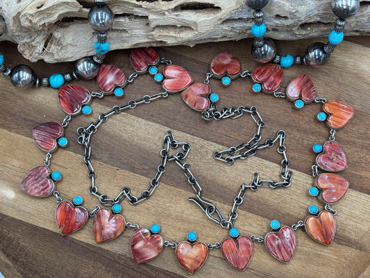 Red & Orange Spiny & Turquoise Heart Necklace by Federico Jimenez